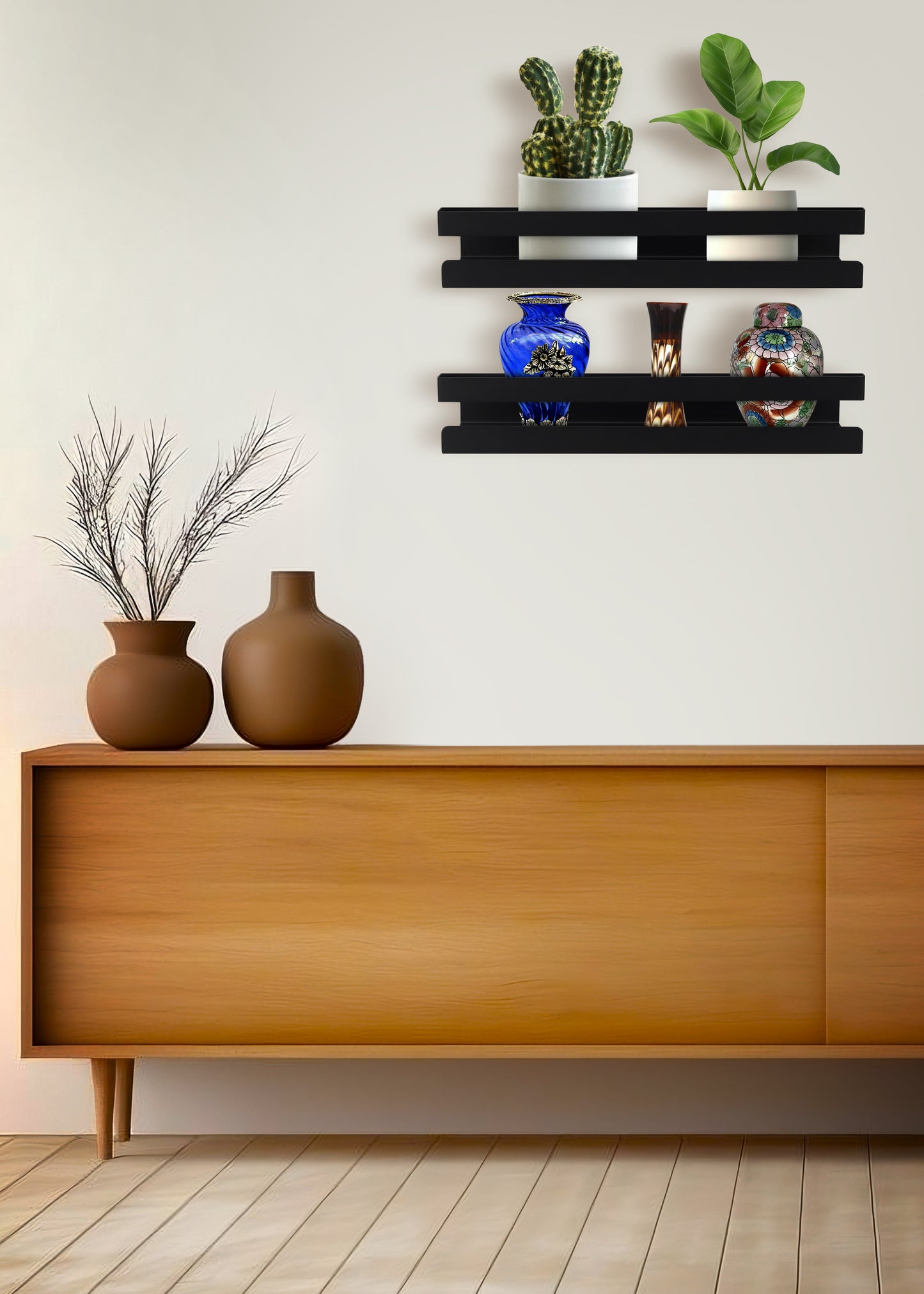 AMEXTRON Set of 2 Wall Mounted Floating Shelves for Bathroom & Kitchen | Premium Metal Storage Rack