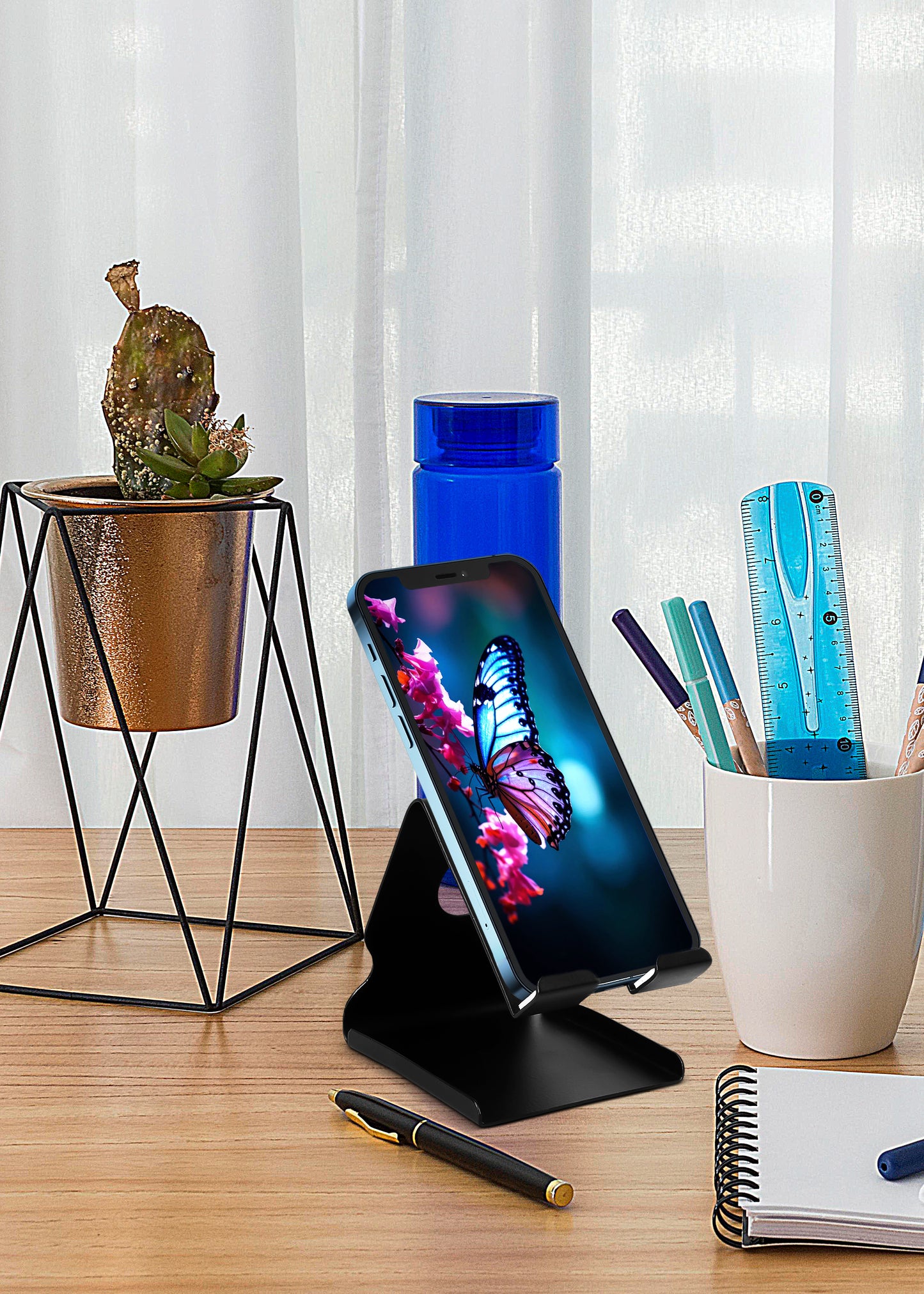 AMEXTRON Mobile Stand with Card Holder | Premium Metal Phone Holder for Desk & Table